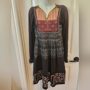 Zara Trafalac Poland Black/orange/red/ Embroidered Midi 3/4 Sleeve Dress Vintage